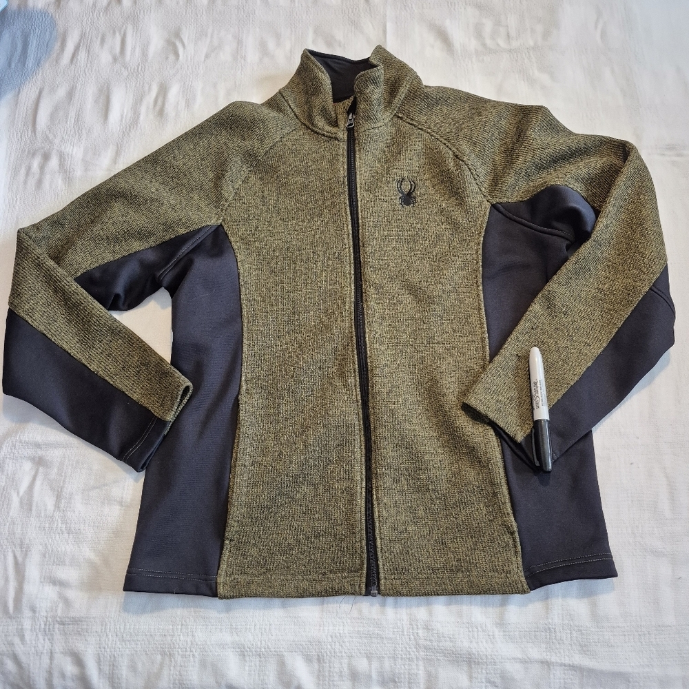 Spyder men's Medium olive green and black full zip up sweater, GUC